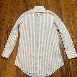 SuitSupply Men 14.5/37 Extra Slim Cotton Tencel Striped Dress Shirt Albini 1876